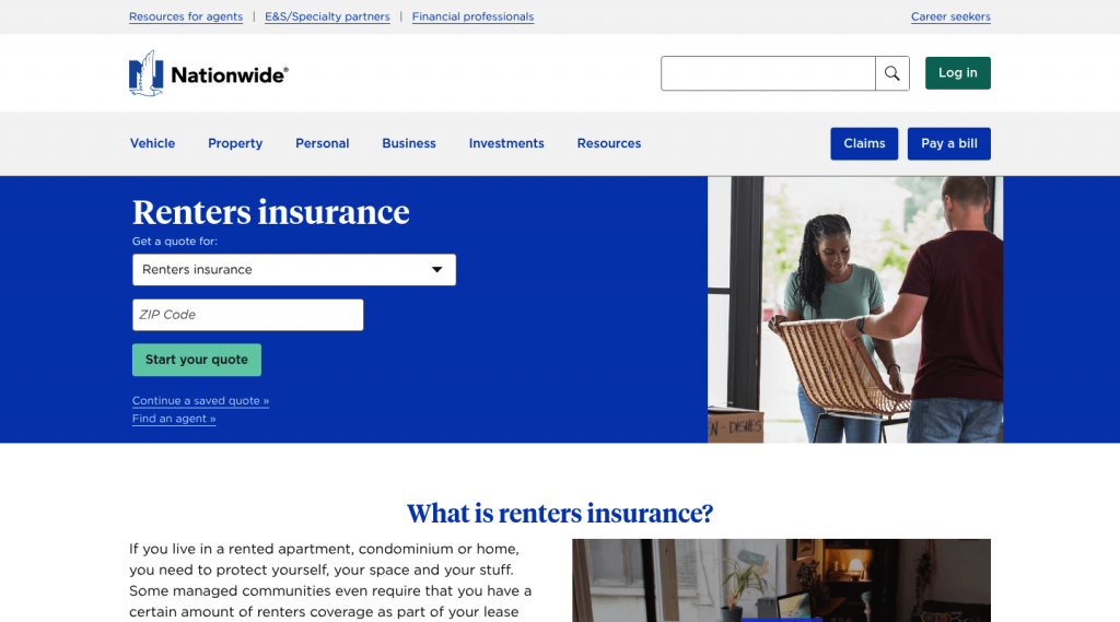 Nationwide renters insurance page