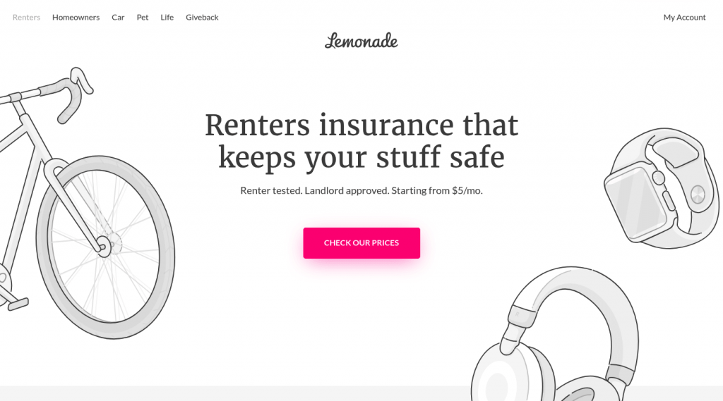 The Lemonade renters insurance website