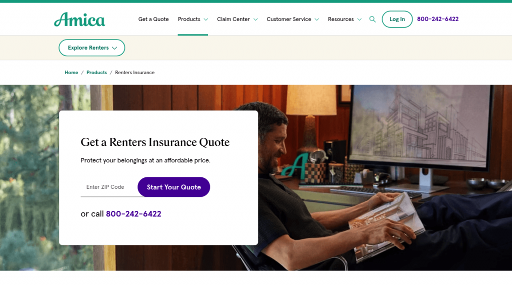 Amica renters insurance page