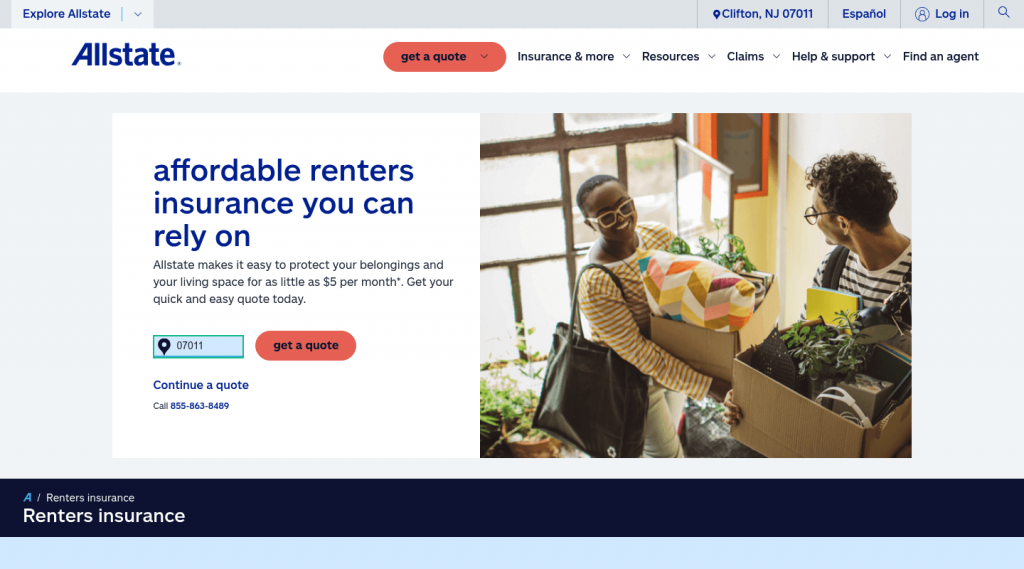 The Allstate renters insurance website