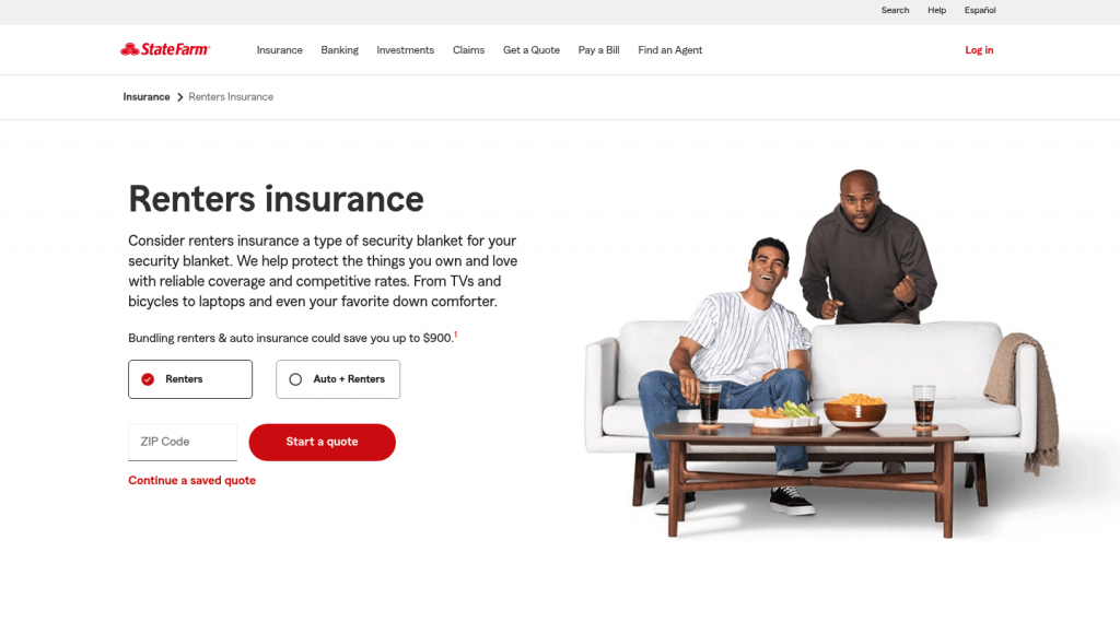 The State Farm renters insurance website